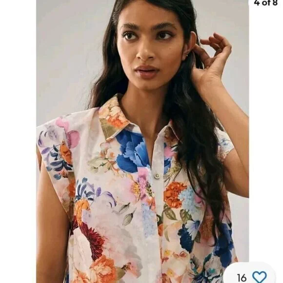 Anthropologie Maeve Floral High-Low Shirt Dress - Picture 4 of 11